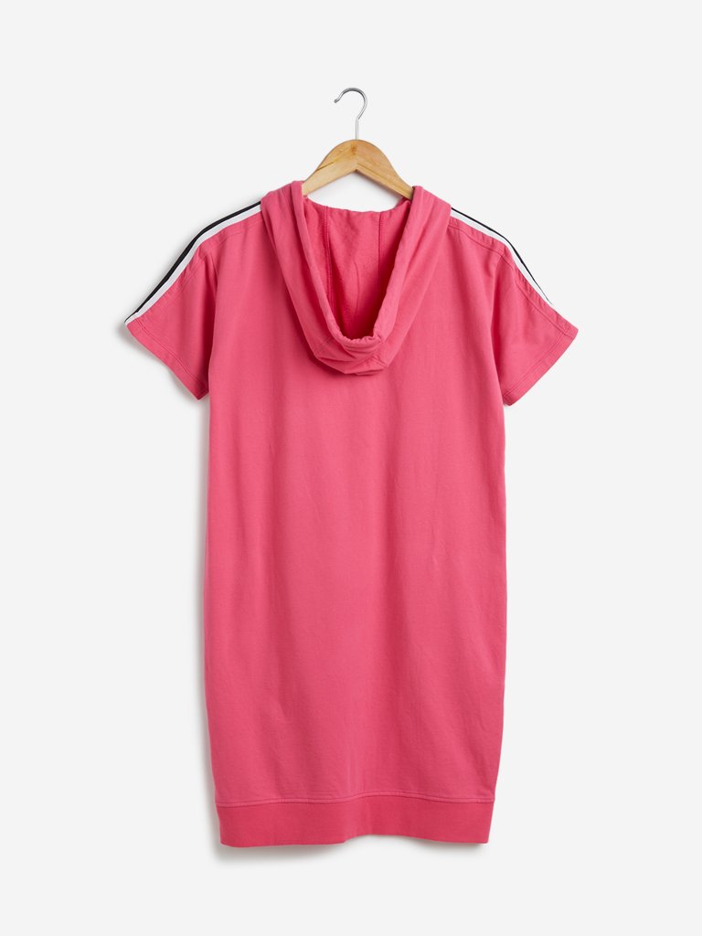 Studiofit Pink Text Printed Hooded Dress