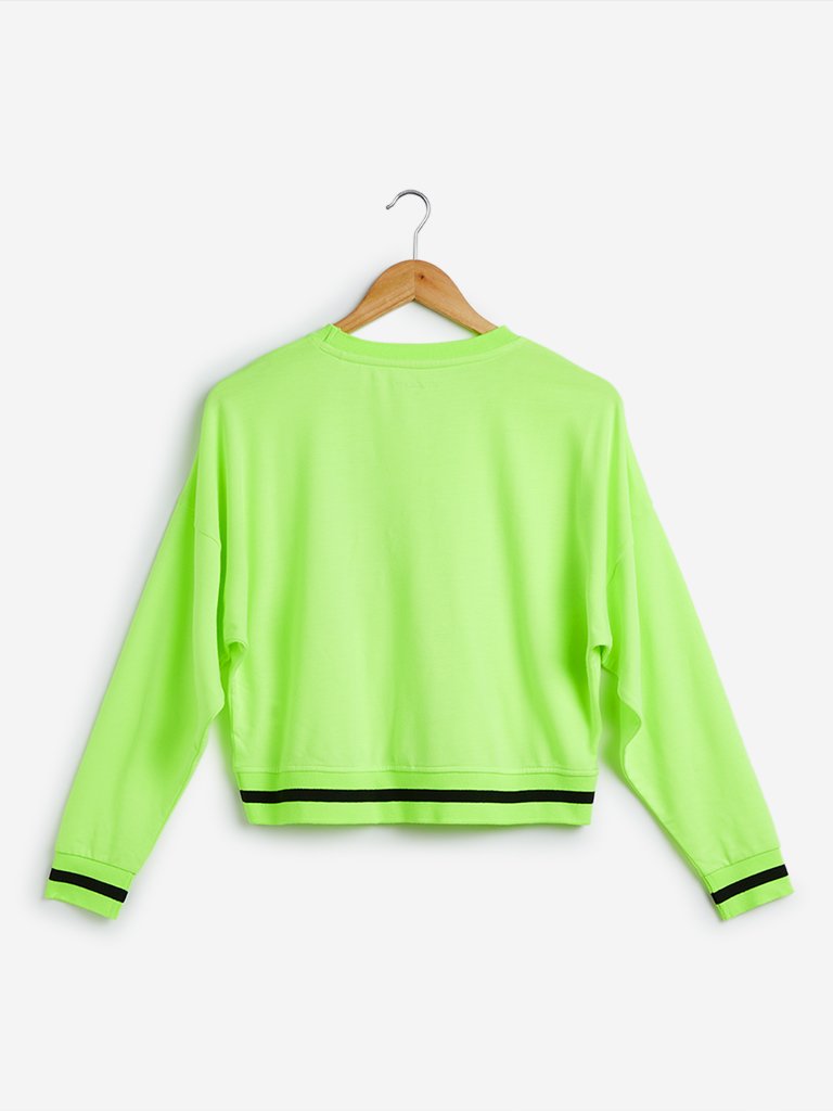 Studiofit Neon-Green Text Print Cropped T-Shirt