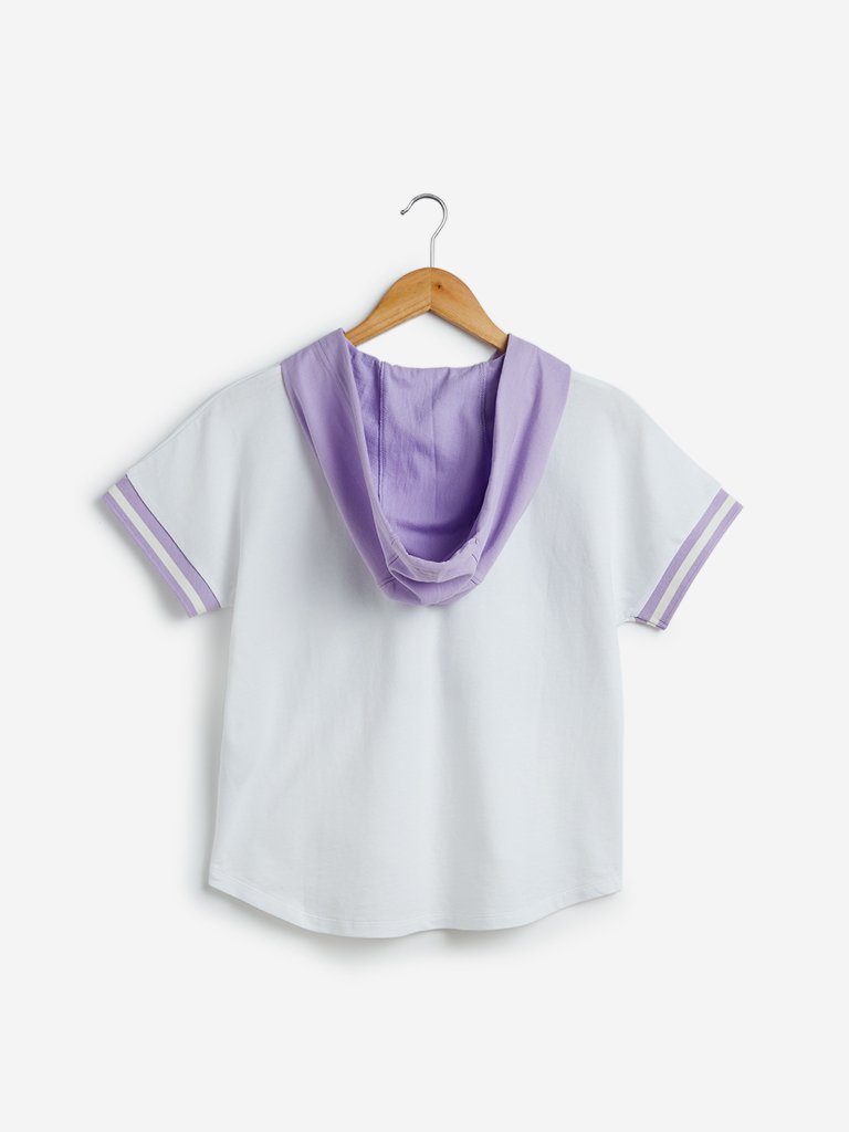 Studiofit White Hooded High-Low T-Shirt