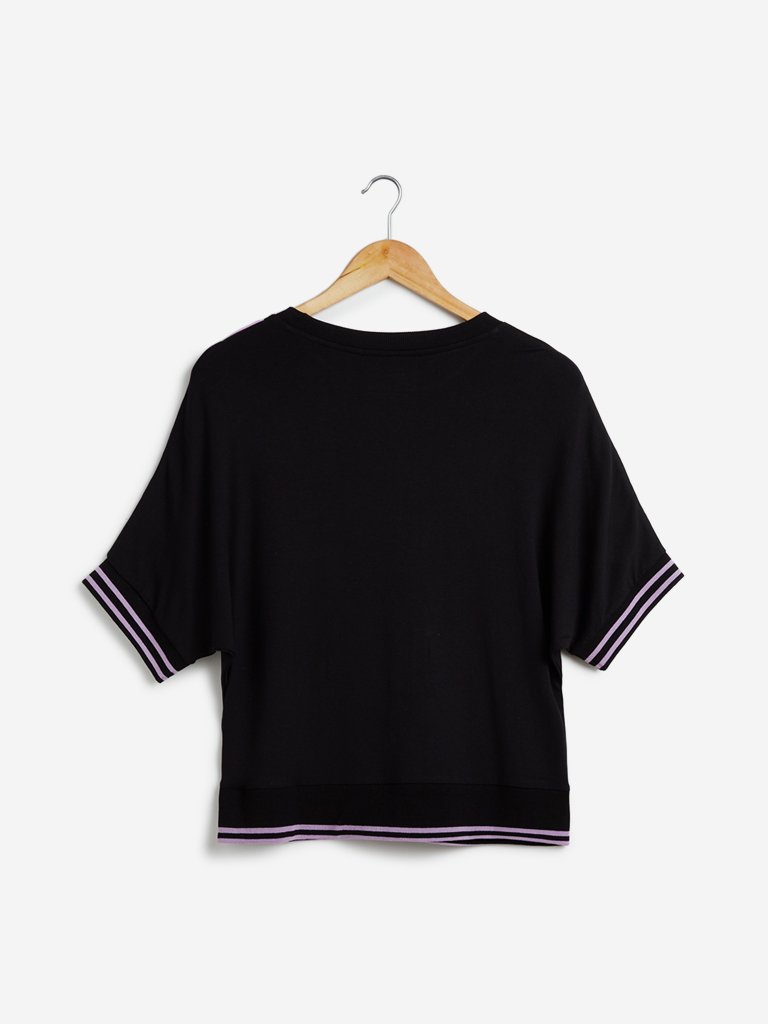 Studiofit Black Text Patterned Top