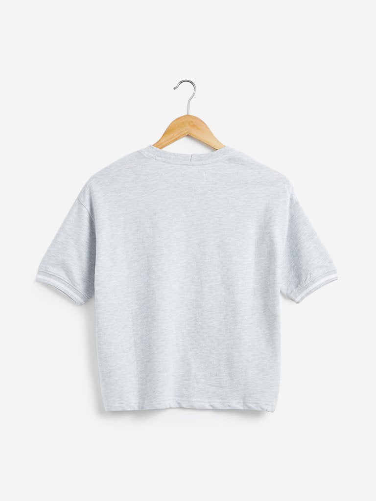 Studiofit Grey Melange Holographic Print T-Shirt