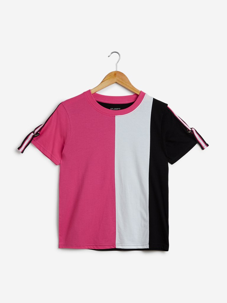 Studiofit Pink Colour Block T-Shirt