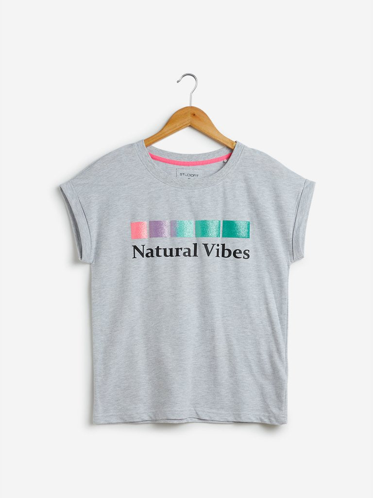 Studiofit Grey Typographic Design T-Shirt