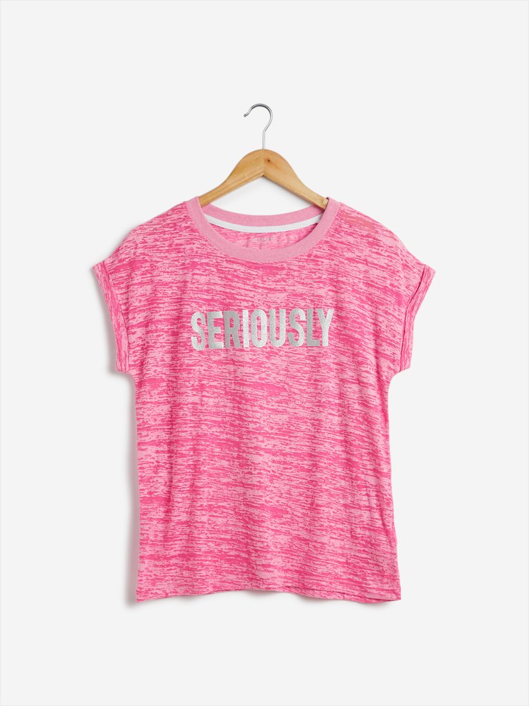 Studiofit Pink Text Print T-Shirt
