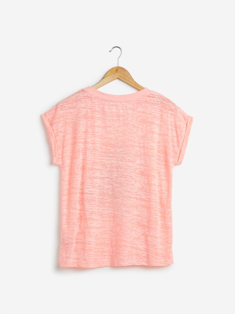 Studiofit Peach Text Pattern T-Shirt