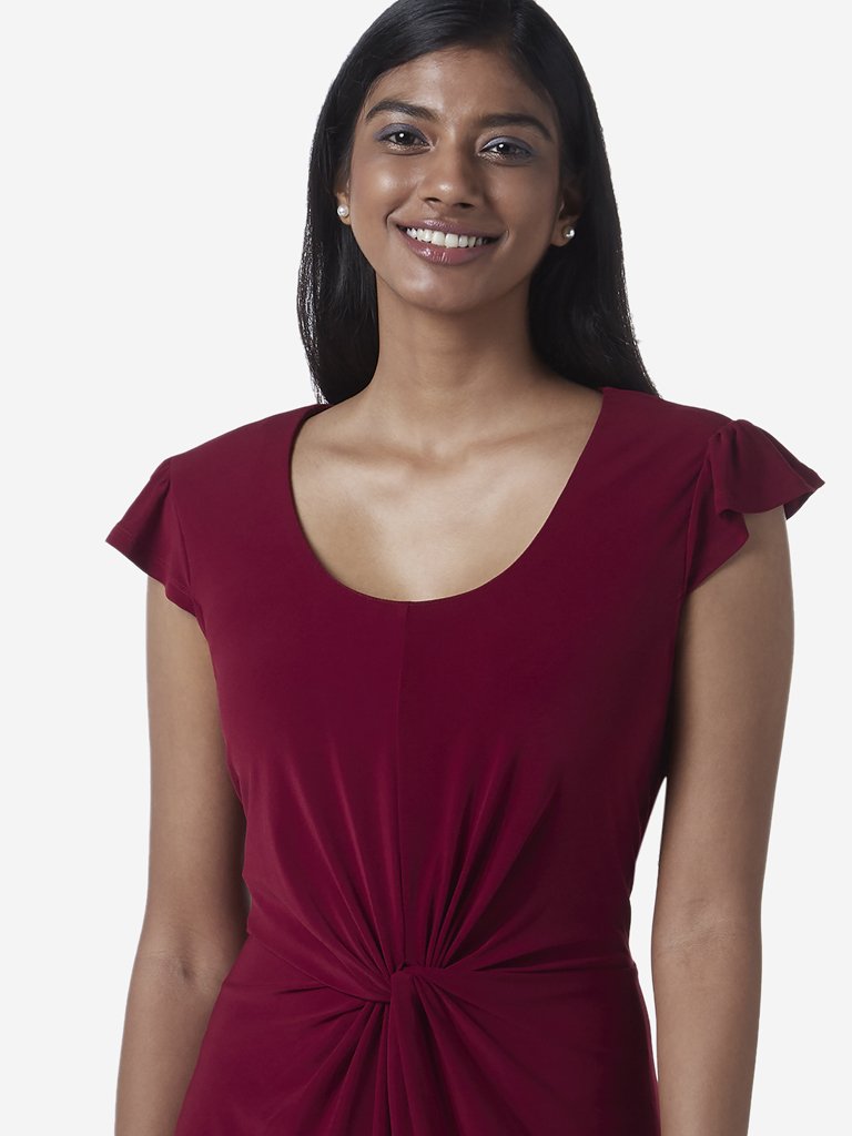 Wardrobe Maroon Twist Pattern Dress
