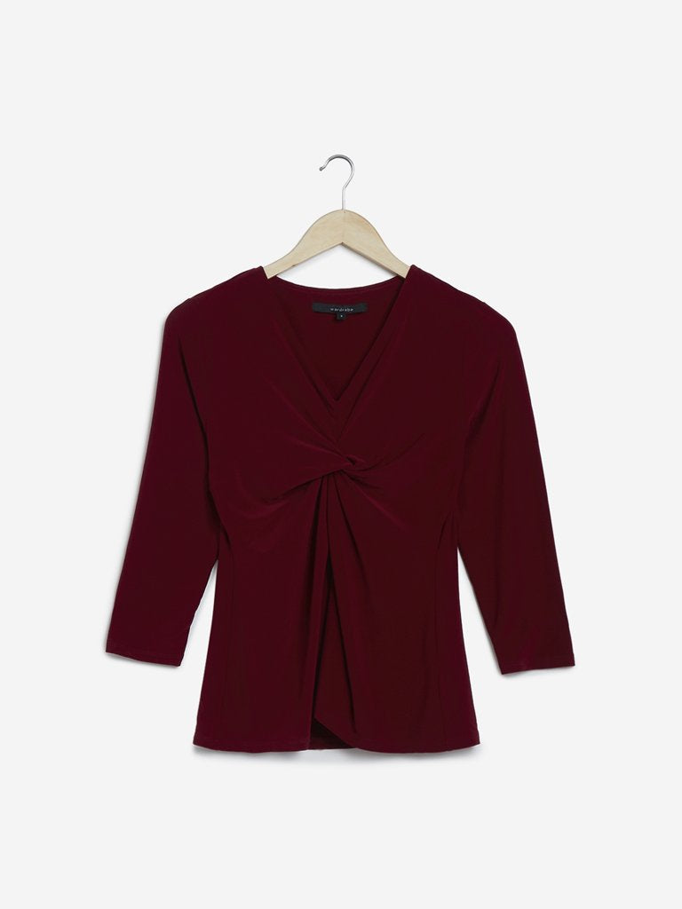 Wardrobe Maroon Irene V-Neck Top