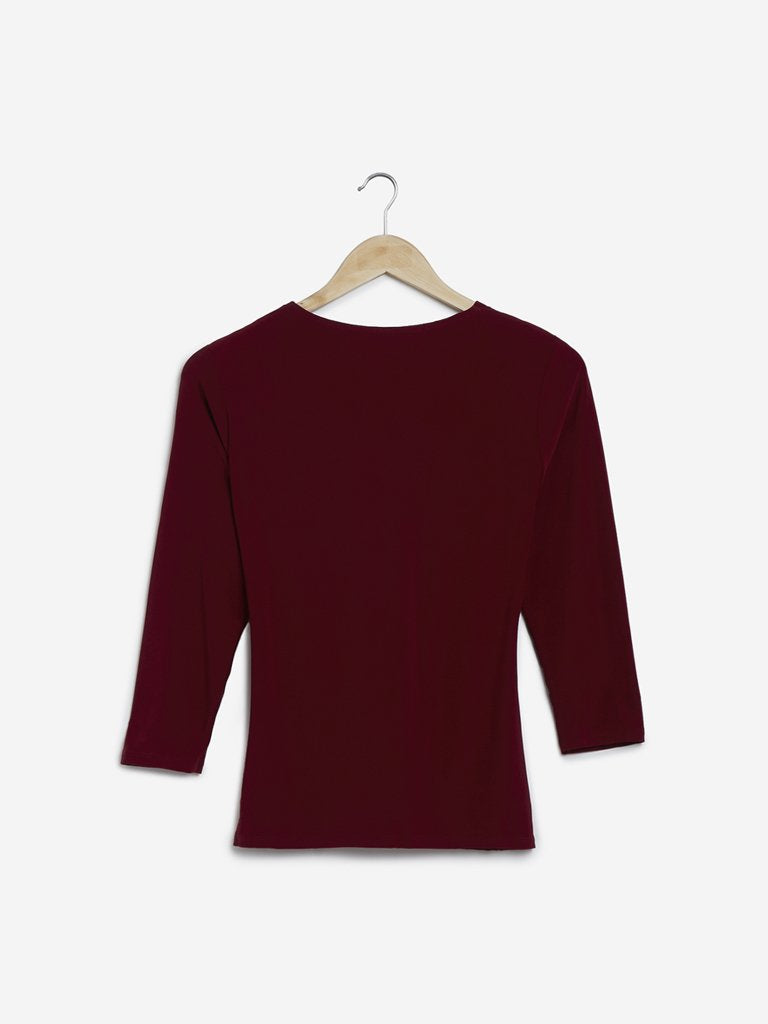 Wardrobe Maroon Irene V-Neck Top