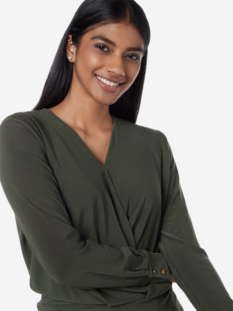 Wardrobe Olive Wrap-Over Top