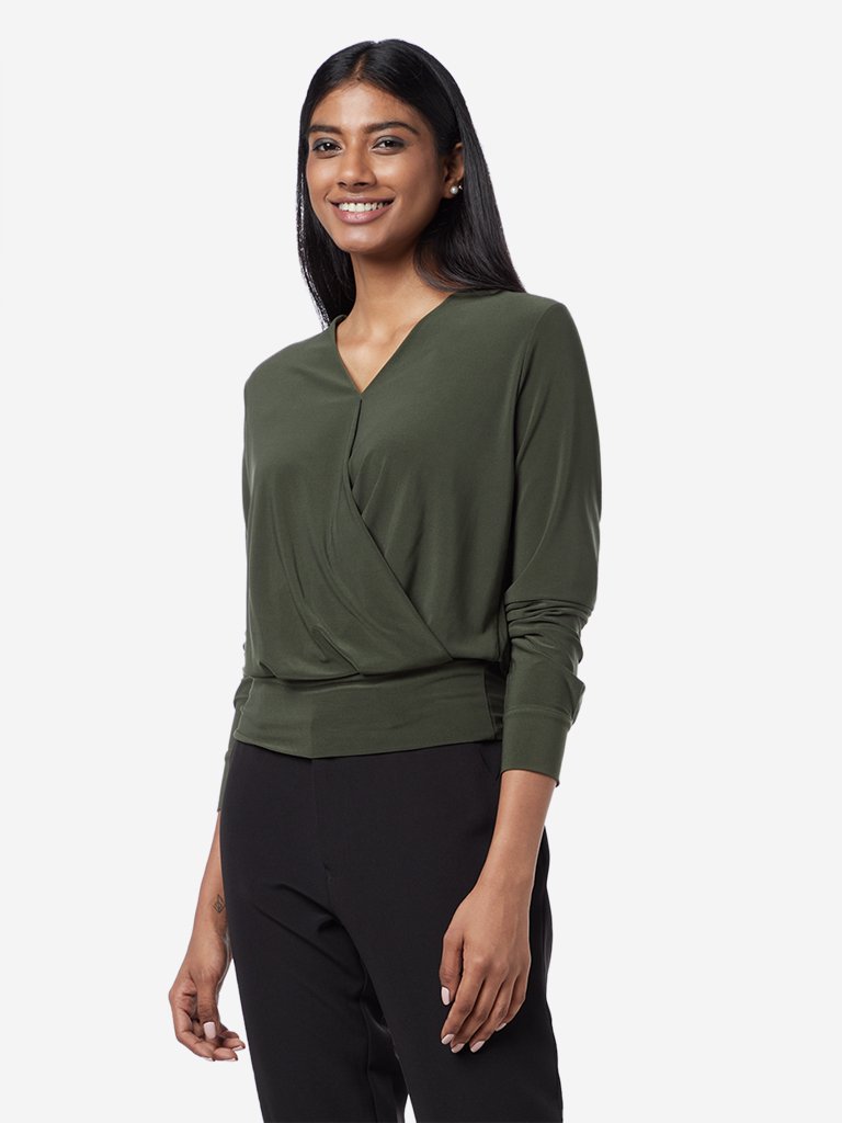 Wardrobe Olive Wrap-Over Top
