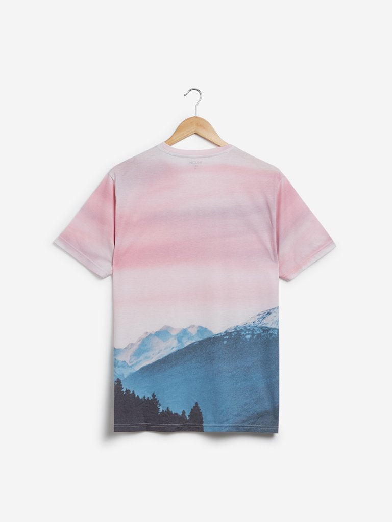 Nuon Light-Pink Landscape Print Slim Fit T-Shirt