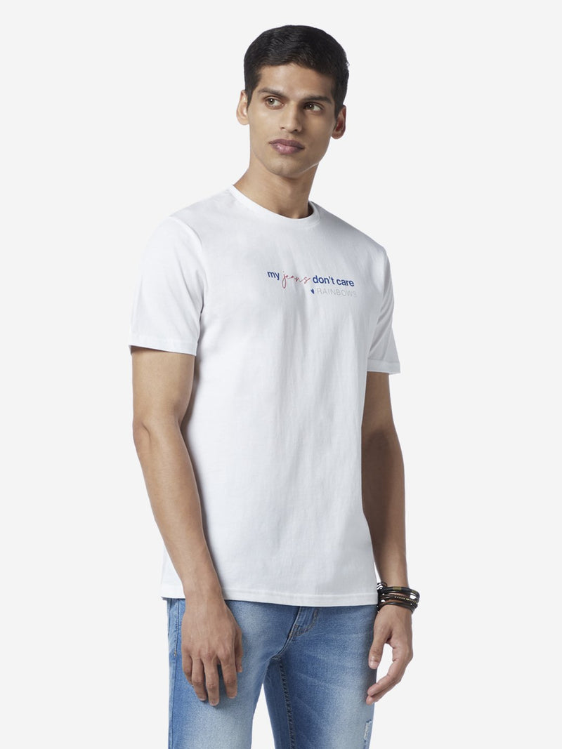 Nuon White Slim Fit Text Design T-Shirt
