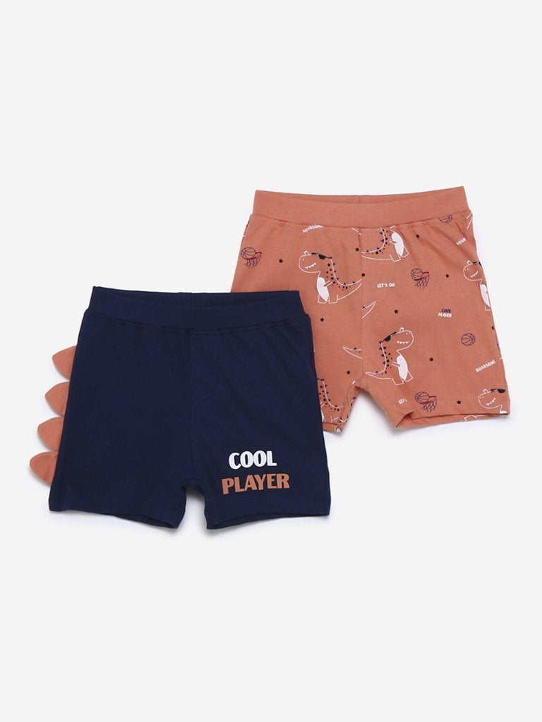Baby HOP Navy Dinosaur Shorts Set of Two