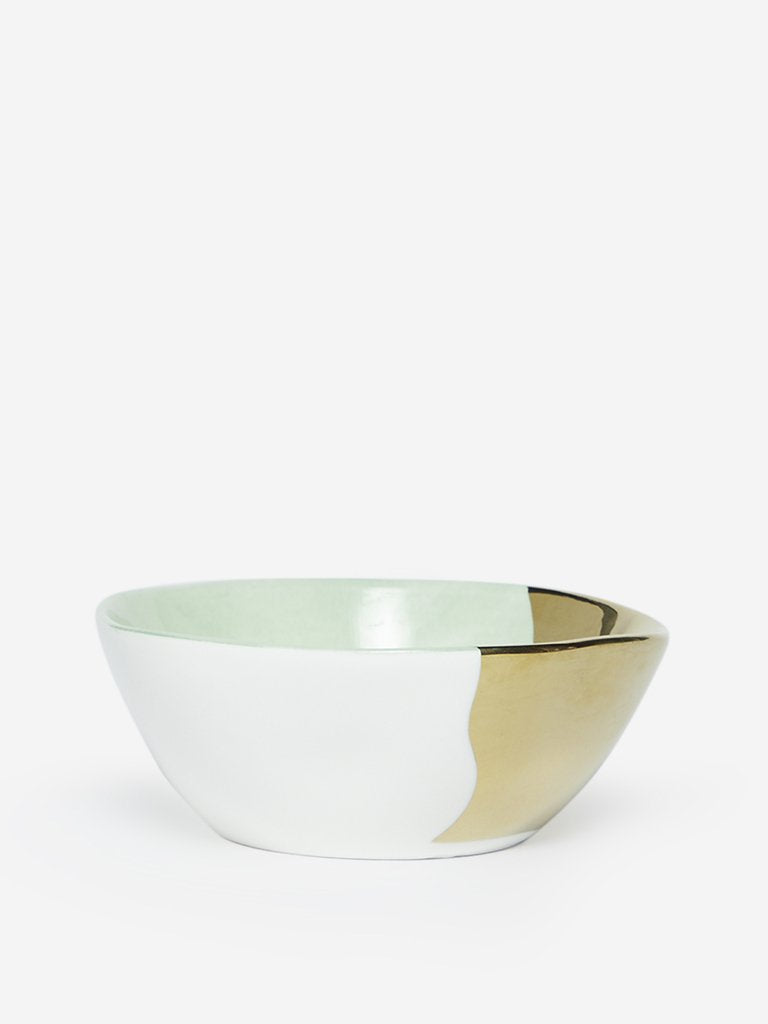 Westside Home Light Green And Gold Porcelain Small Bowl