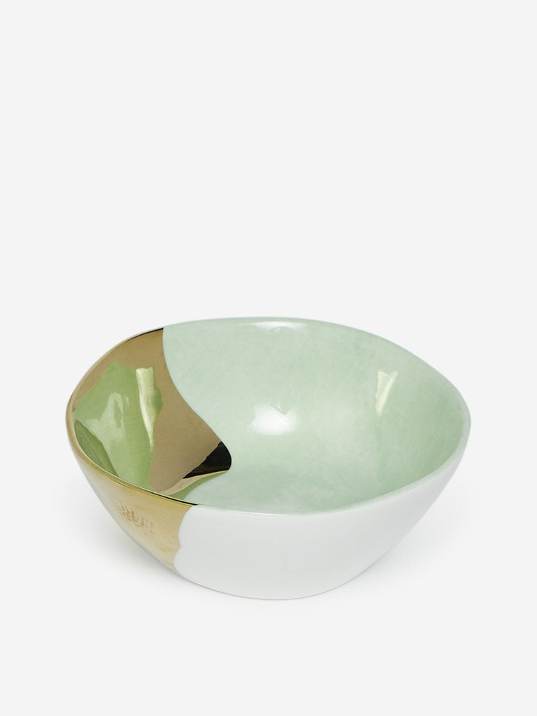 Westside Home Light Green And Gold Porcelain Small Bowl
