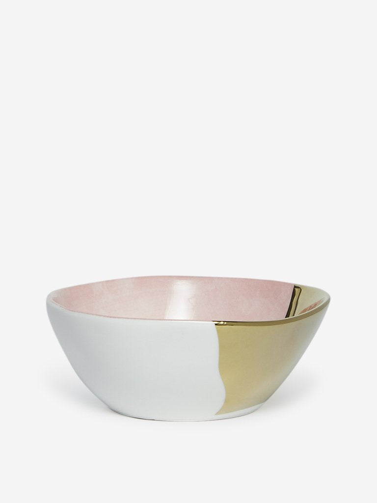 Westside Home Light Pink And Gold Porcelain Small Bowl