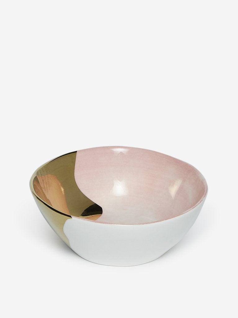 Westside Home Light Pink And Gold Porcelain Small Bowl