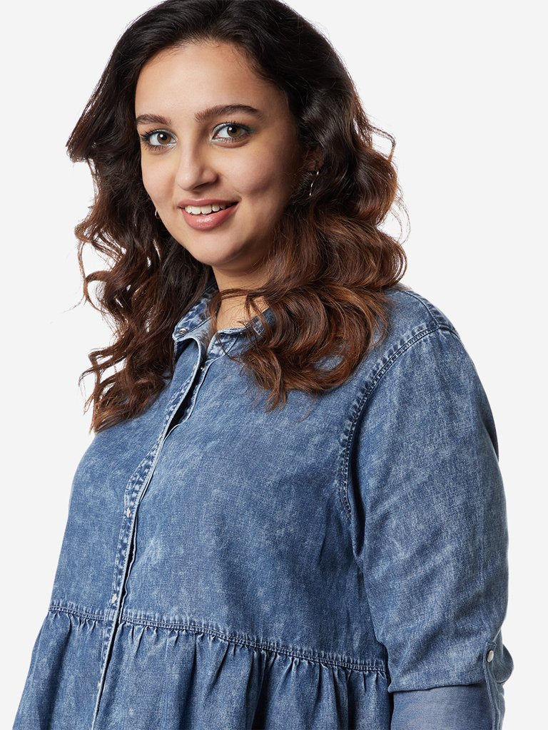 Sassy Soda Curves Blue Denim Peplum Top