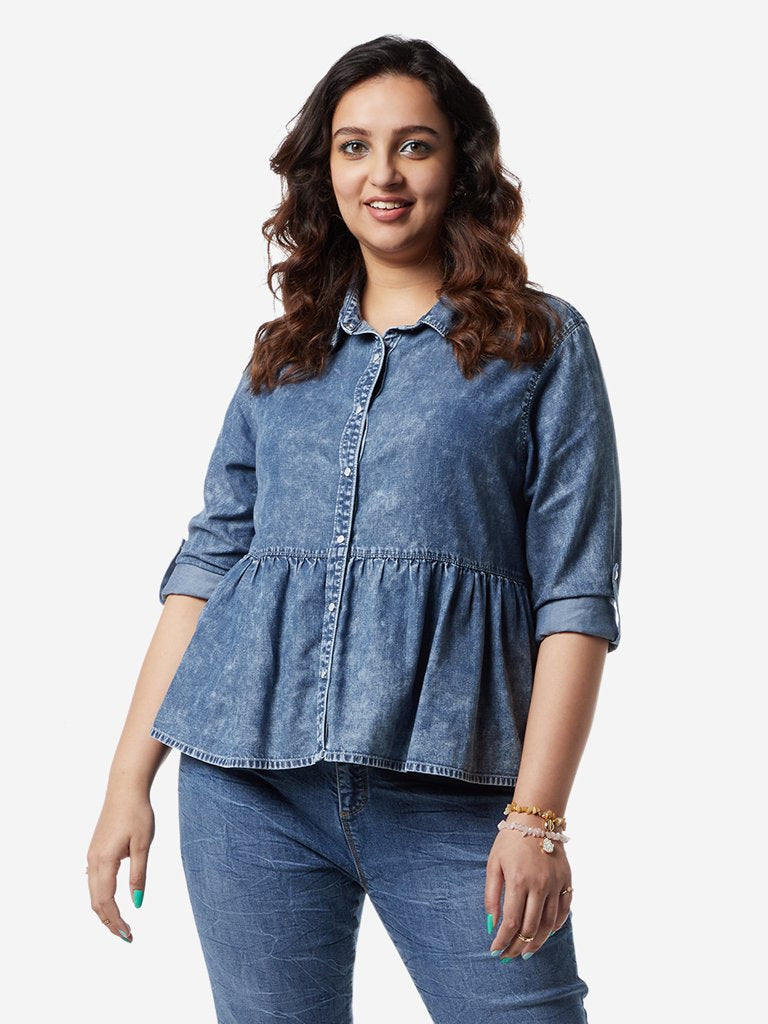 Sassy Soda Curves Blue Denim Peplum Top