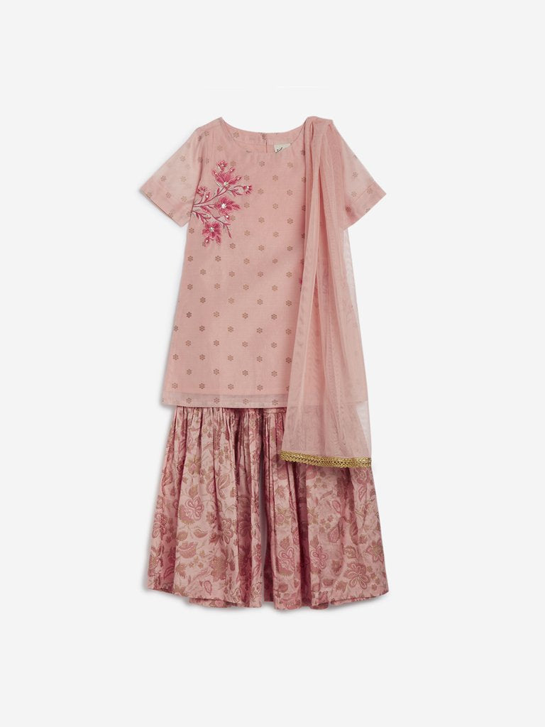 Utsa Kids Light Pink Floral Sharara Set