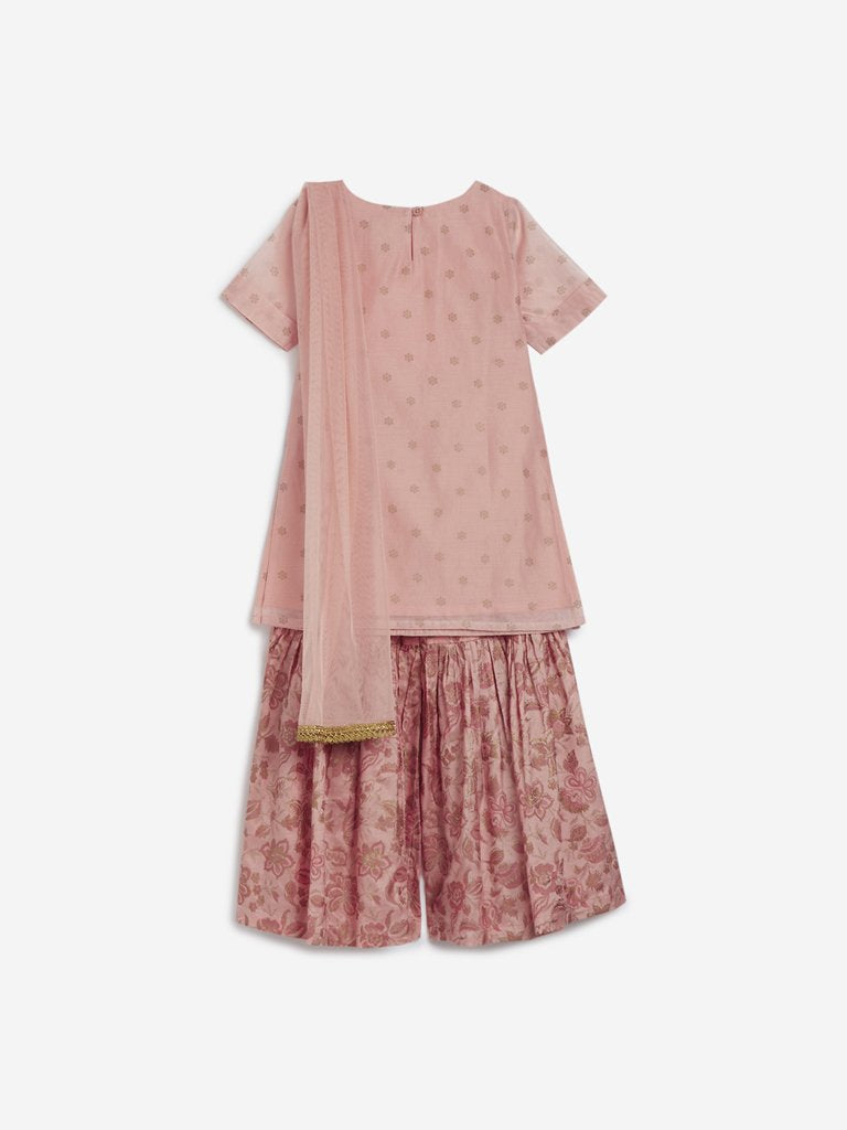 Utsa Kids Light Pink Floral Sharara Set