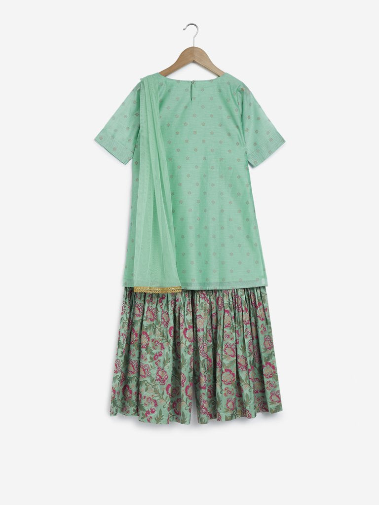 Utsa Kids Light Green Floral Sharara Set