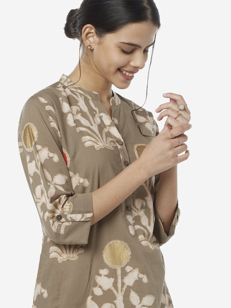 Utsa Brown Straight Ethnic Printed Kurta