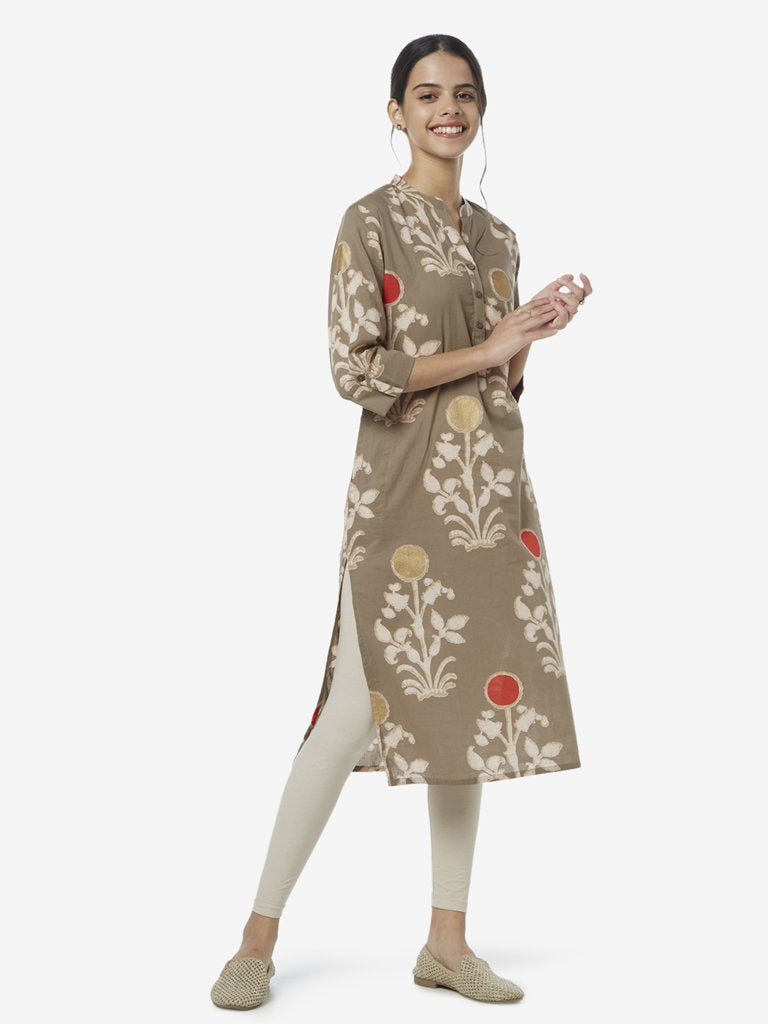 Utsa Brown Straight Ethnic Printed Kurta
