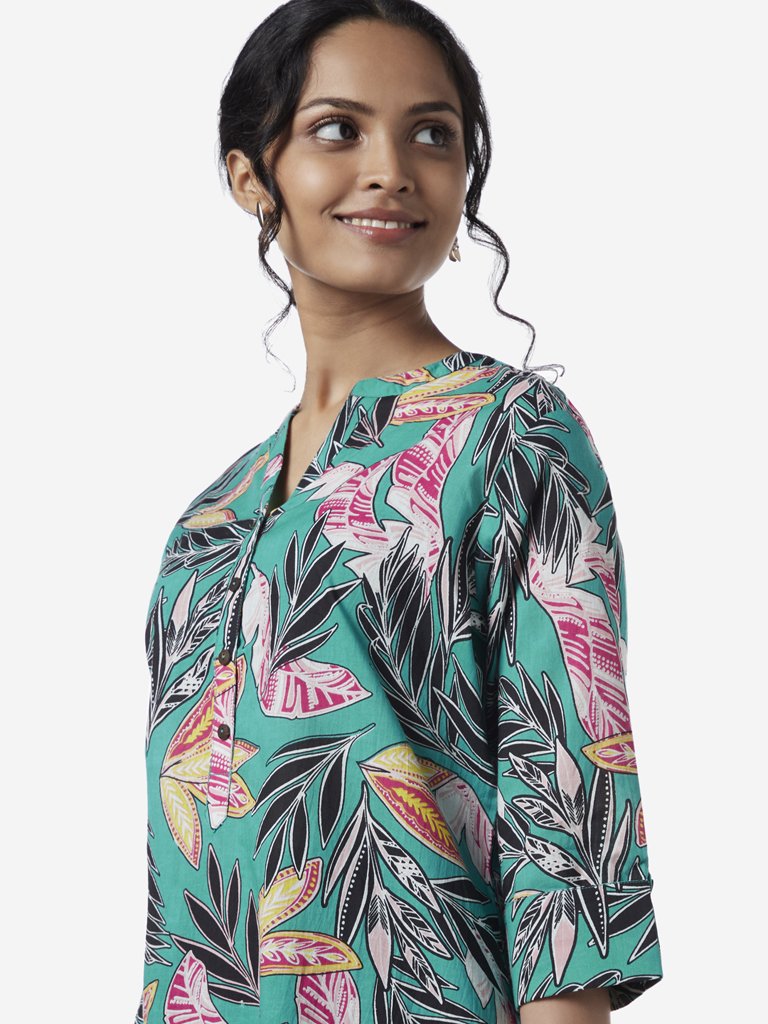 Utsa Multicolour Leaf Design Straight Kurta