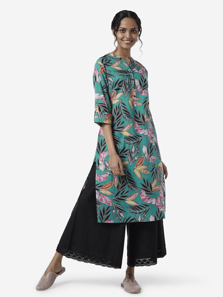 Utsa Multicolour Leaf Design Straight Kurta
