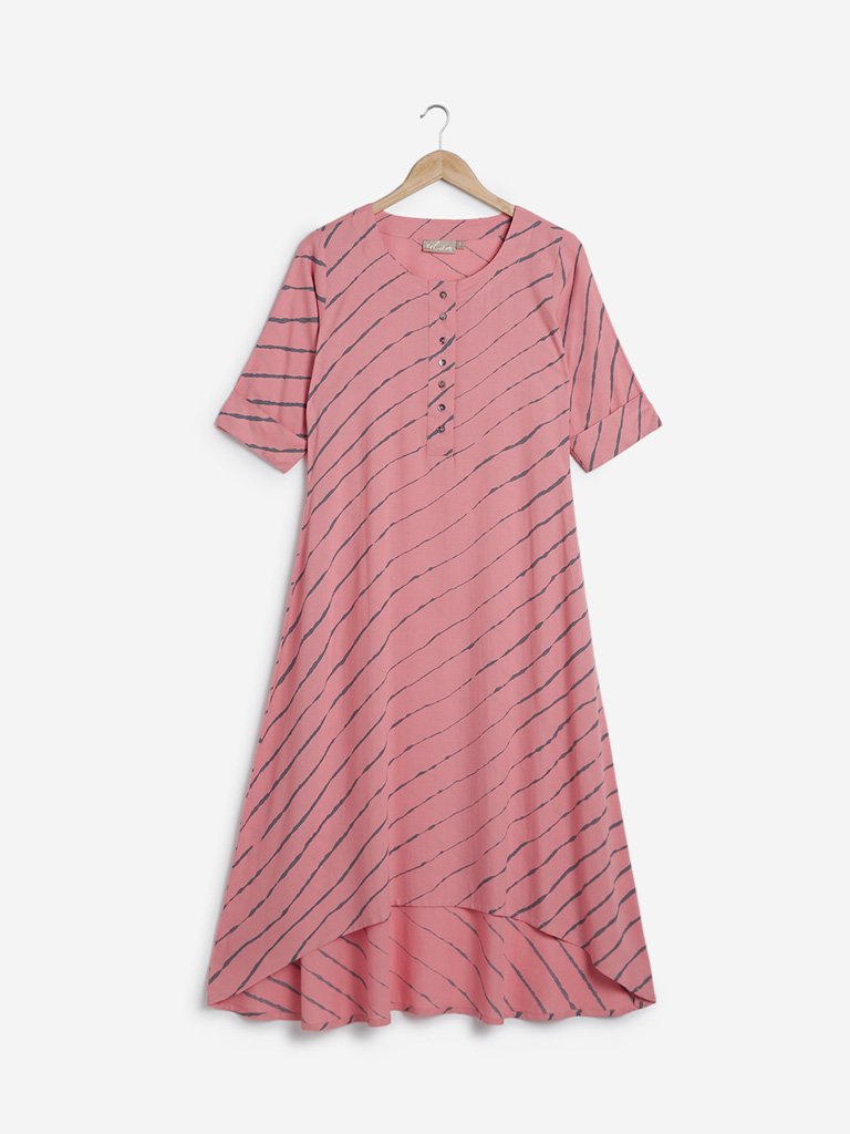Utsa Blush Pink Striped High-Low Kurta