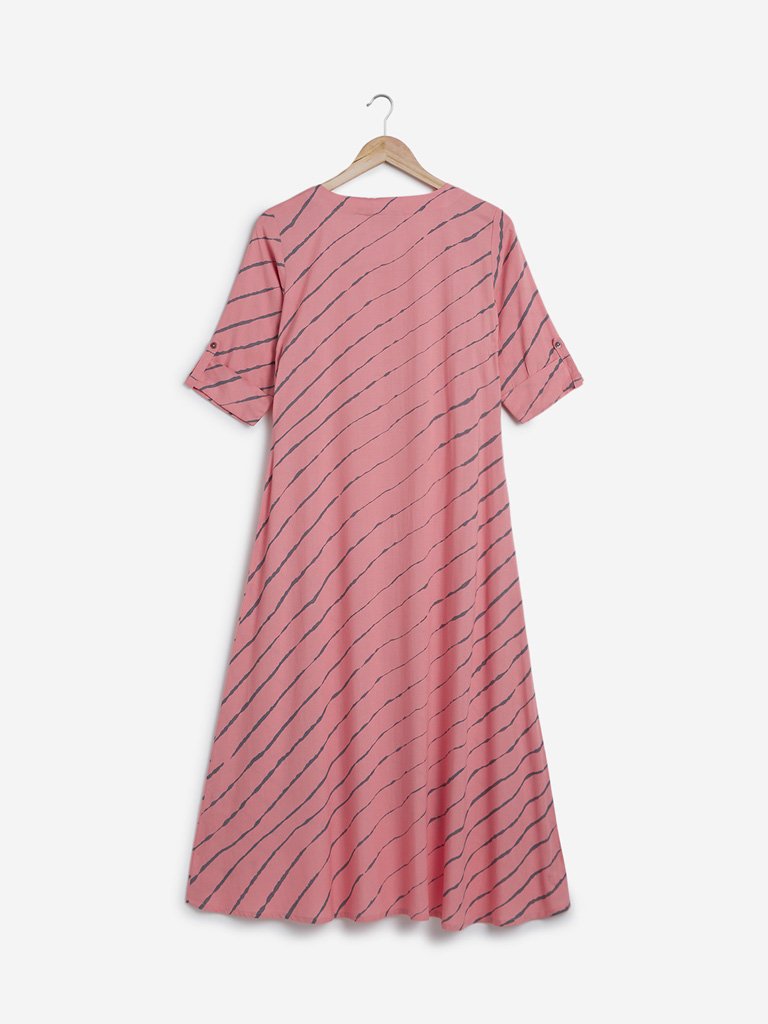 Utsa Blush Pink Striped High-Low Kurta