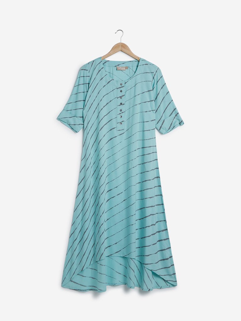 Utsa Light Blue Striped High-Low Kurta
