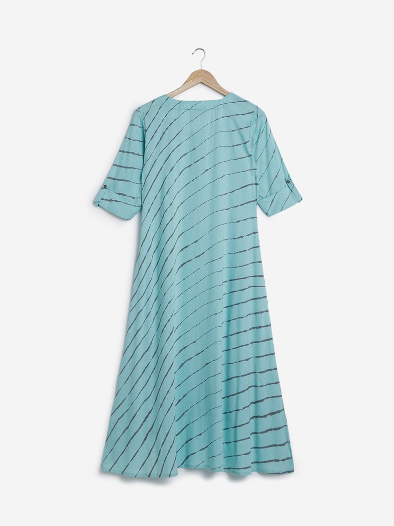 Utsa Light Blue Striped High-Low Kurta