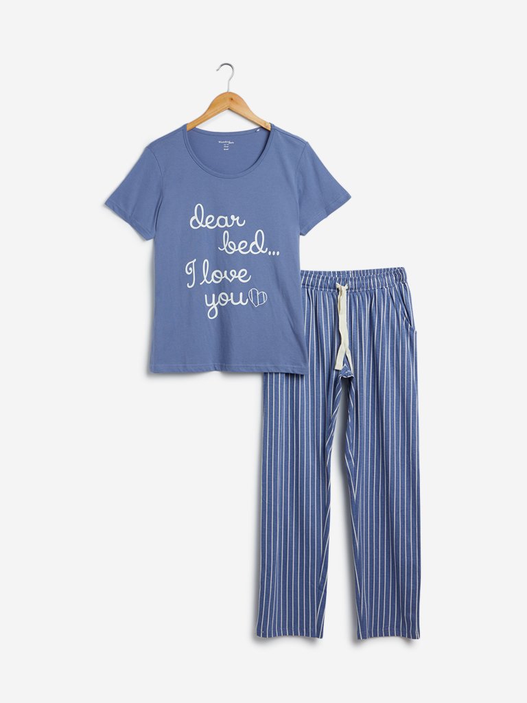 Wunderlove Blue T-Shirt And Pyjamas Set