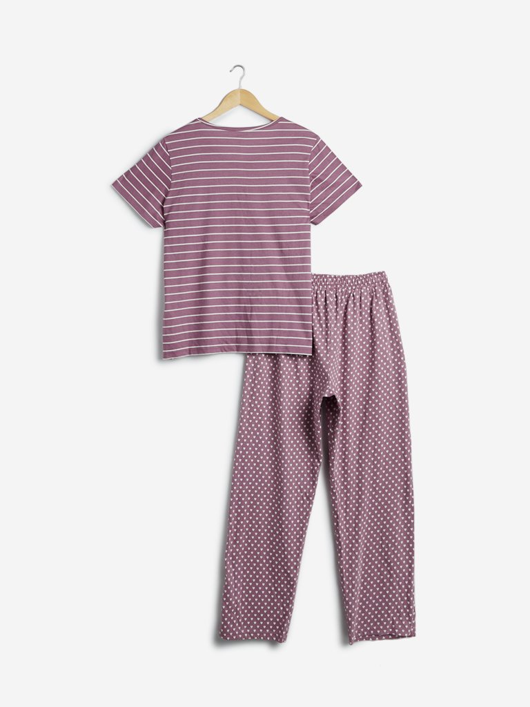 Wunderlove Mauve Cotton T-Shirt And Pyjamas Set
