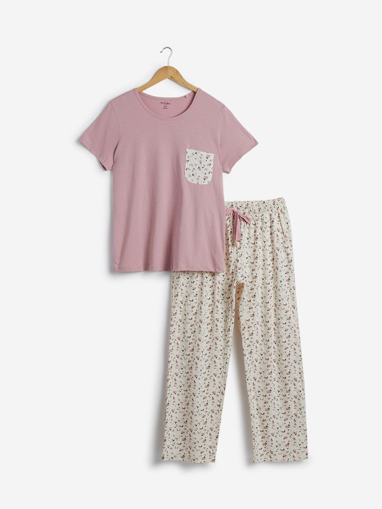 Wunderlove Light Pink T-Shirt And Pyjama Set