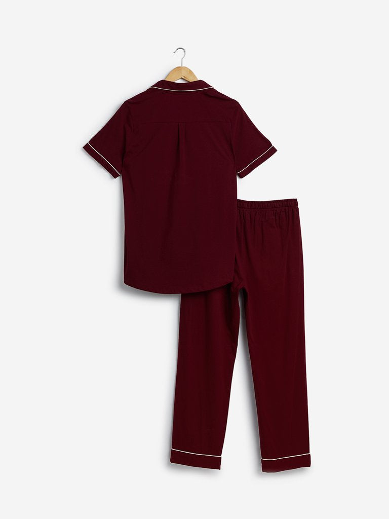 Wunderlove Maroon Shirt And Pyjama Set