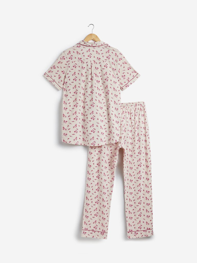 Wunderlove Oat Floral Shirt And Pyjama Set