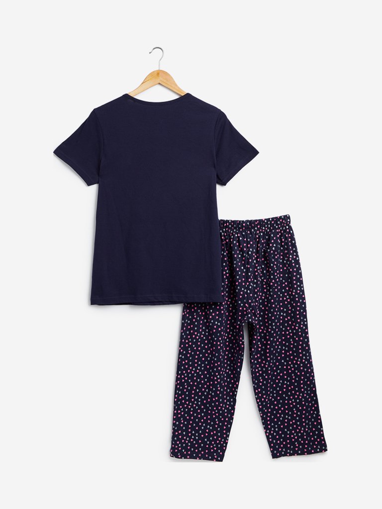 Wunderlove Navy T-Shirt And Pyjamas Set