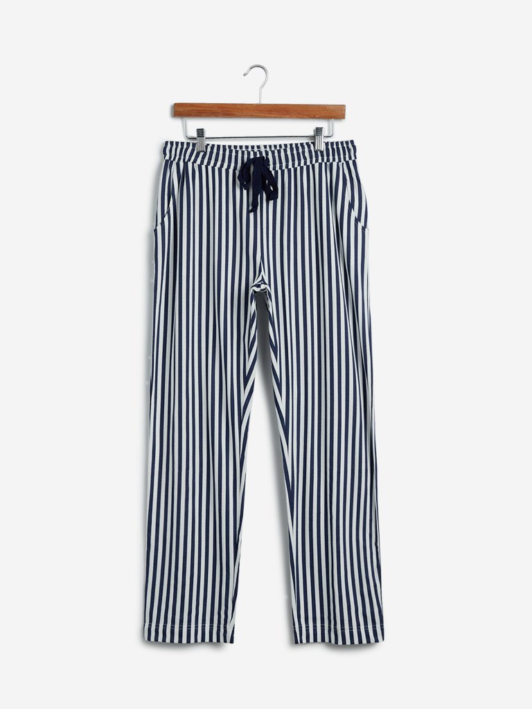 Wunderlove Navy Striped Cotton Pyjamas