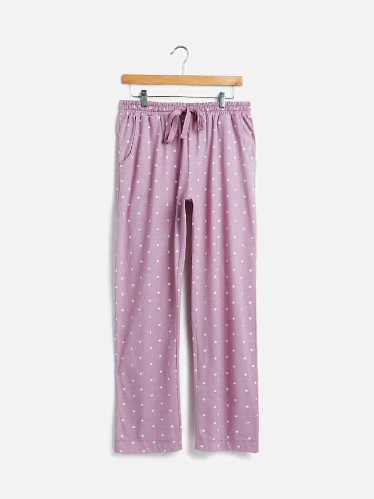 Wunderlove Lilac Polkadot Pure Cotton Pyjamas