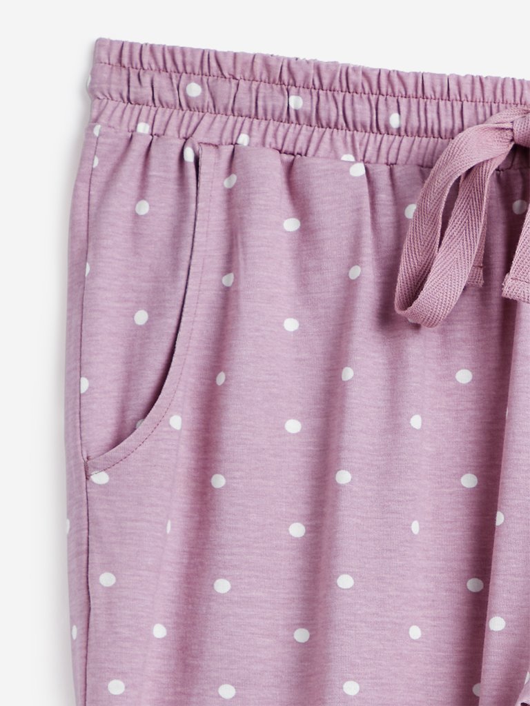 Wunderlove Lilac Polkadot Pure Cotton Pyjamas