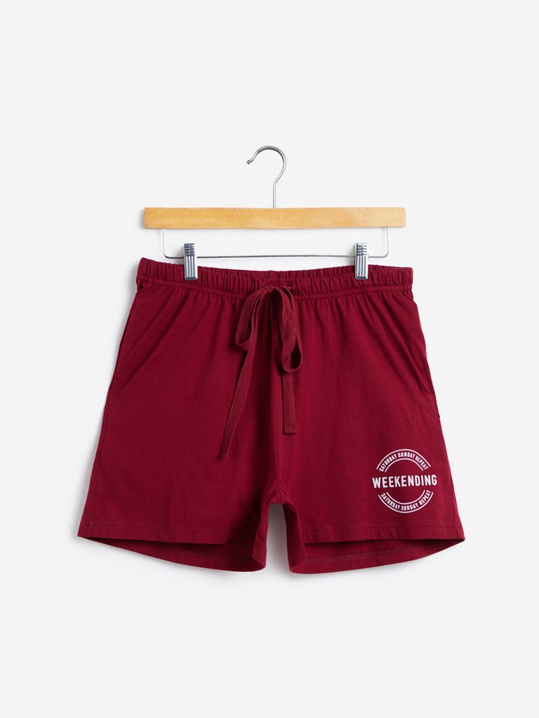 Wunderlove Red Text Design Shorts