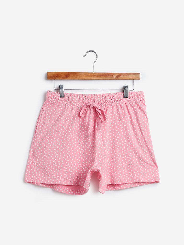 Wunderlove Pink Snowflake Pattern Shorts