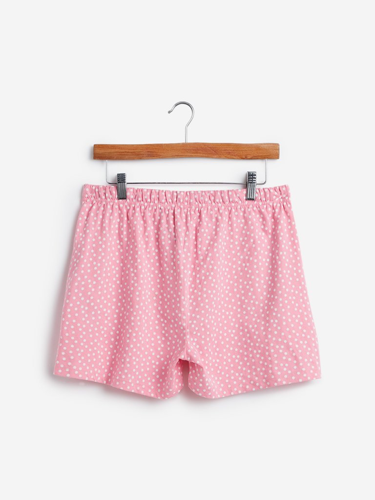 Wunderlove Pink Snowflake Pattern Shorts