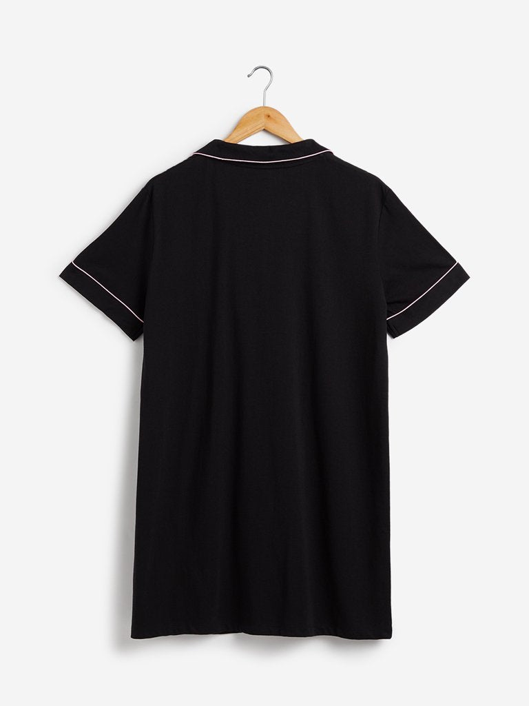 Wunderlove Black Shirt-Styled Nightdress
