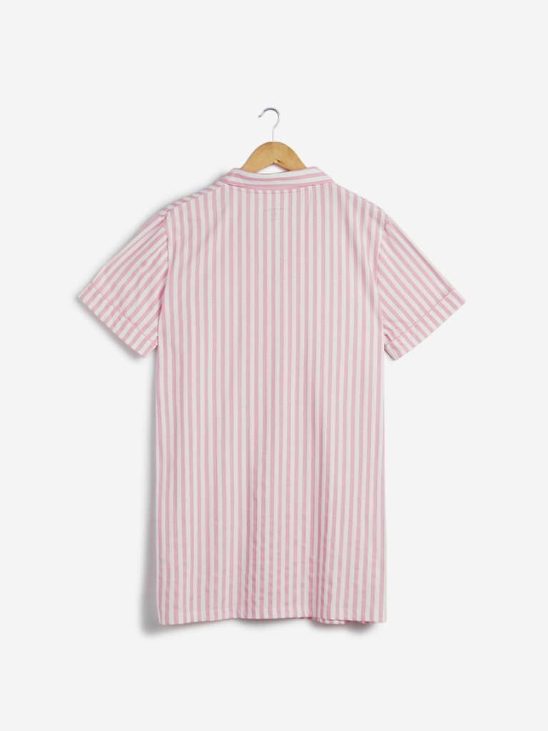 Wunderlove Pink Striped Cotton Night Shirt