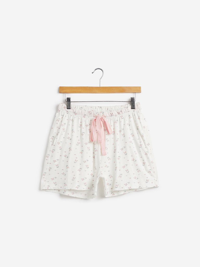 Wunderlove White Rabbit Print Shorts
