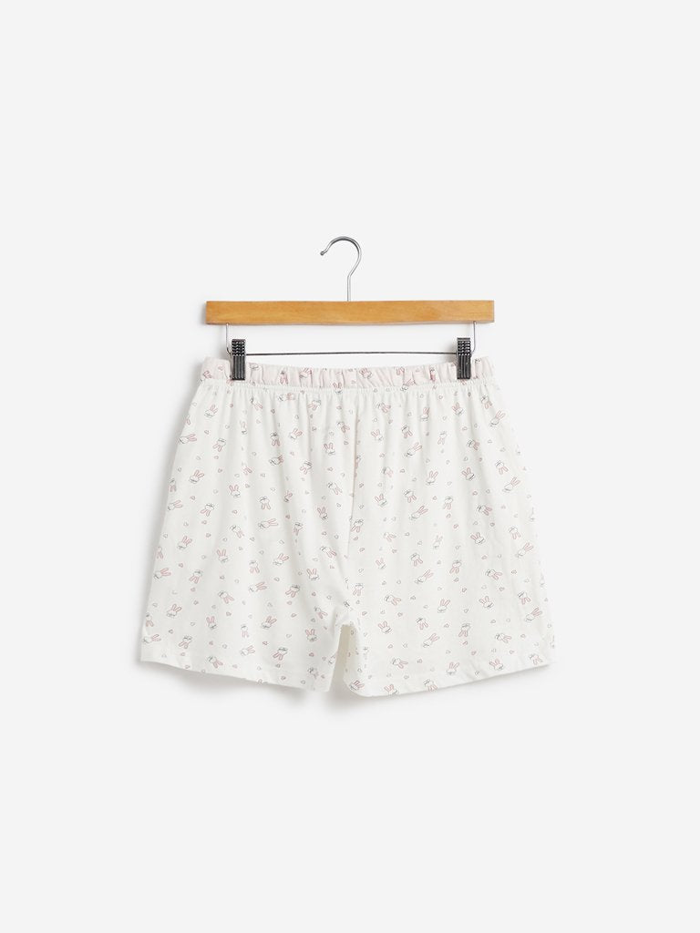 Wunderlove White Rabbit Print Shorts